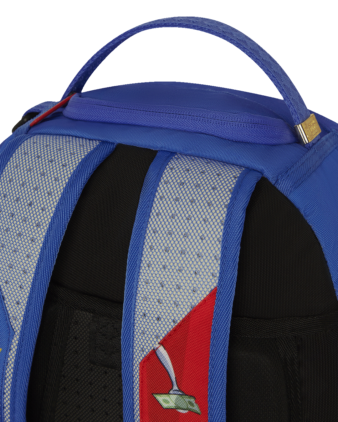 Front view of DLXSR backpack showing clear panels and REPTAR prize design