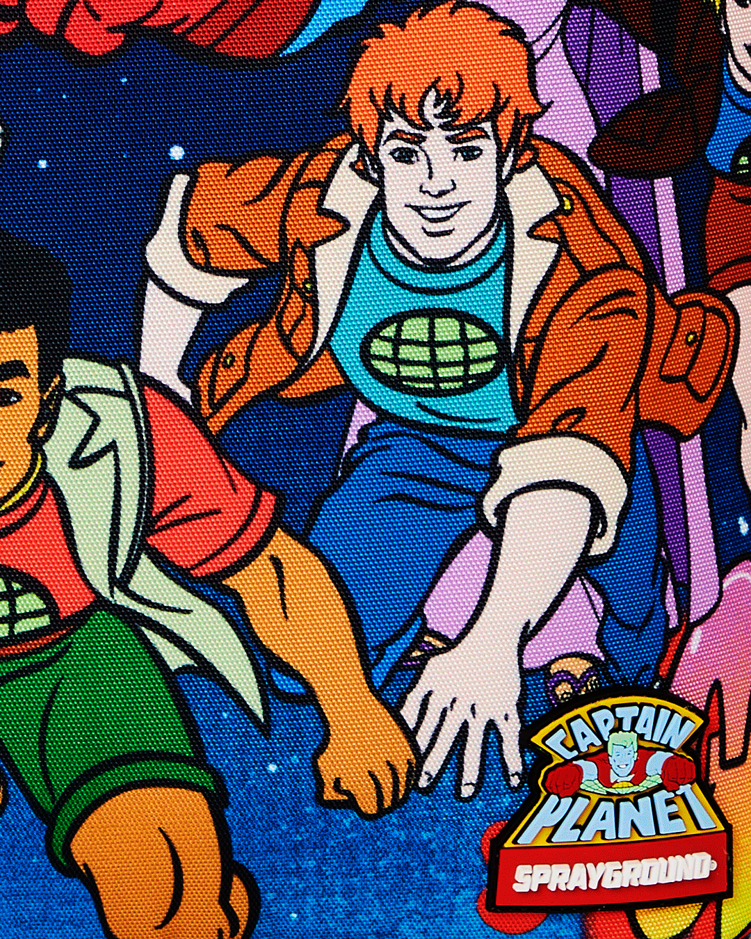 Front view of the Captain Planet DLXSR Backpack showcasing its vibrant design.