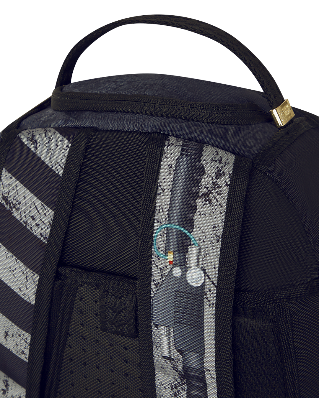 Open interior of clear Sprayground backpack with laptop and organizer compartments visible