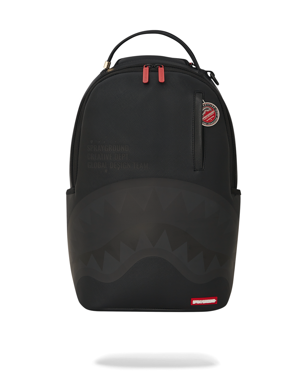 Luxury faux leather backpack with front zipper pocket and side pockets