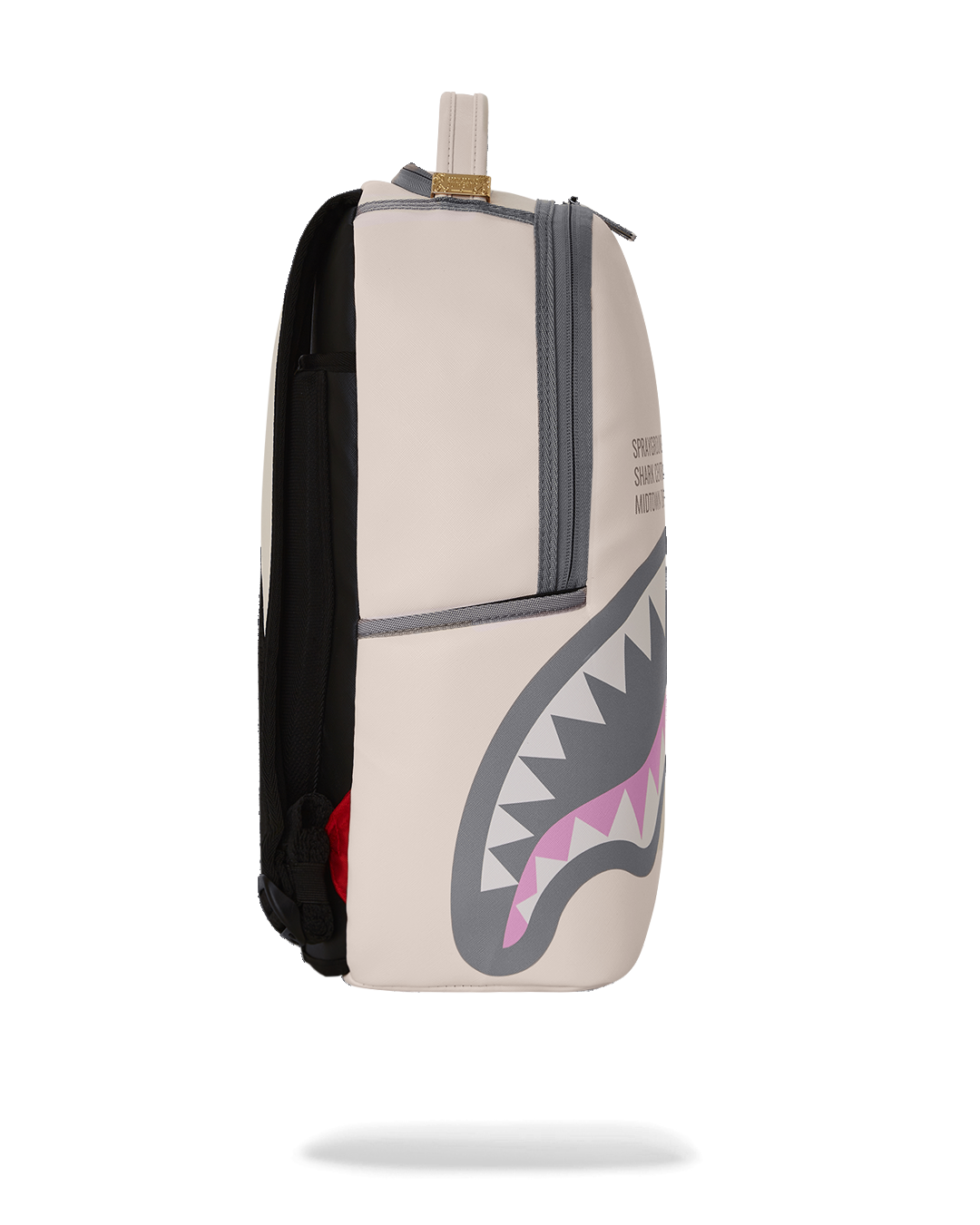 Back panel of faux leather backpack showing ergonomic mesh padding and adjustable straps