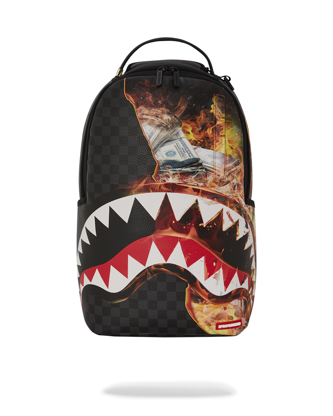 Faux leather backpack for women shown with laptop compartment open