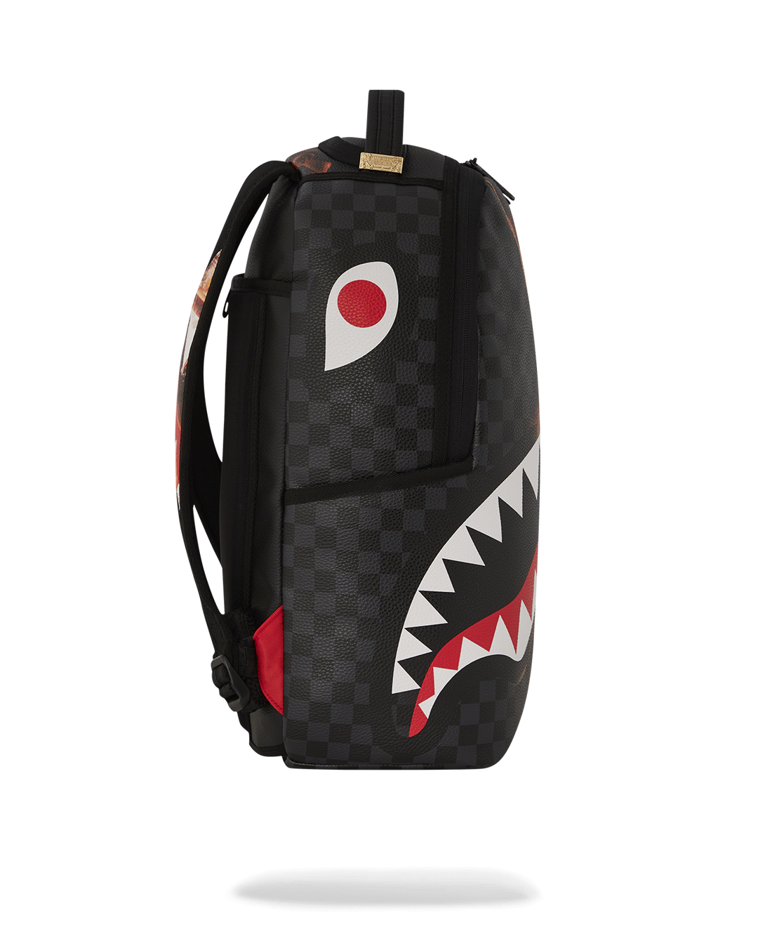 Travel backpack side view featuring ergonomic straps and side pockets