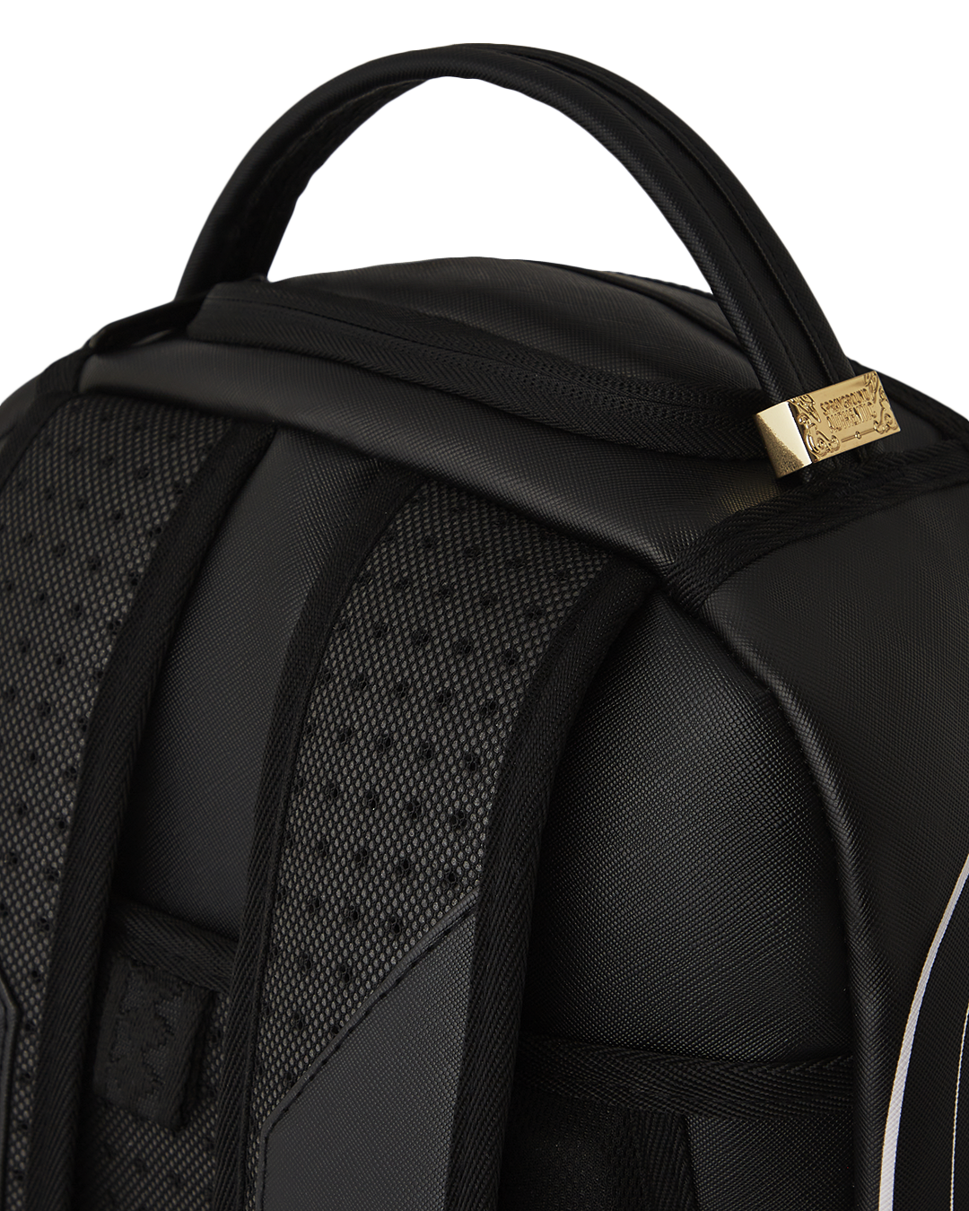 Shark Central faux leather backpack worn by a woman in a city setting