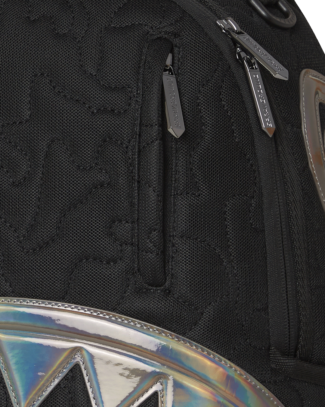 Front view of the Hyper Quilt Electron DLXS luxury faux leather backpack with gold zippers