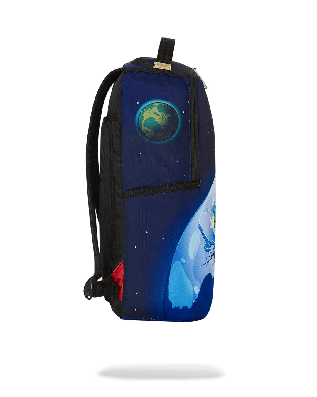 Back sleeve feature connecting Sprayground backpack to carry-on luggage