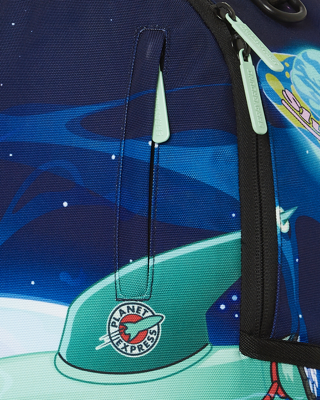 Back sleeve feature connecting Sprayground backpack to carry-on luggage