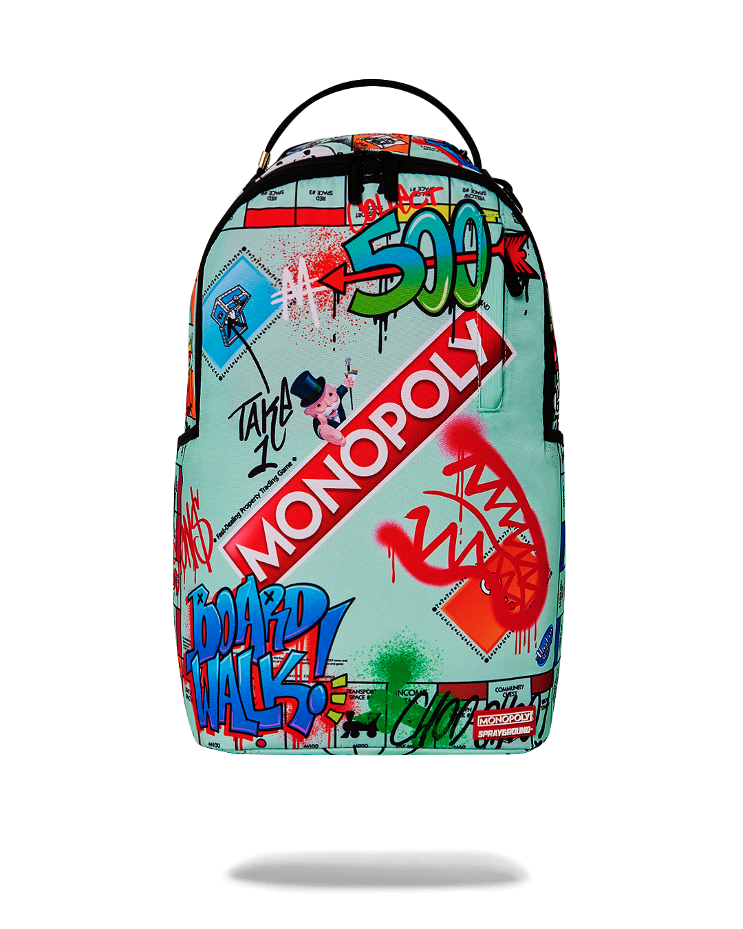 Sprayground Monopoly backpack - front view with multiple pockets