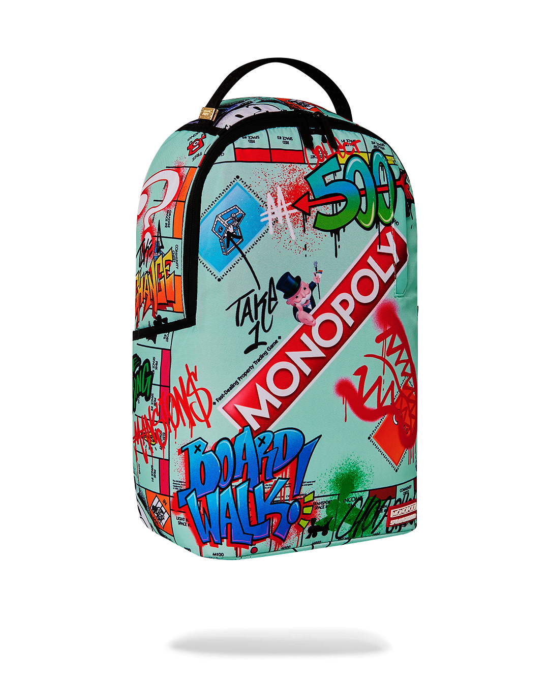 Sprayground Monopoly Backpack interior view featuring separate velour laptop compartment