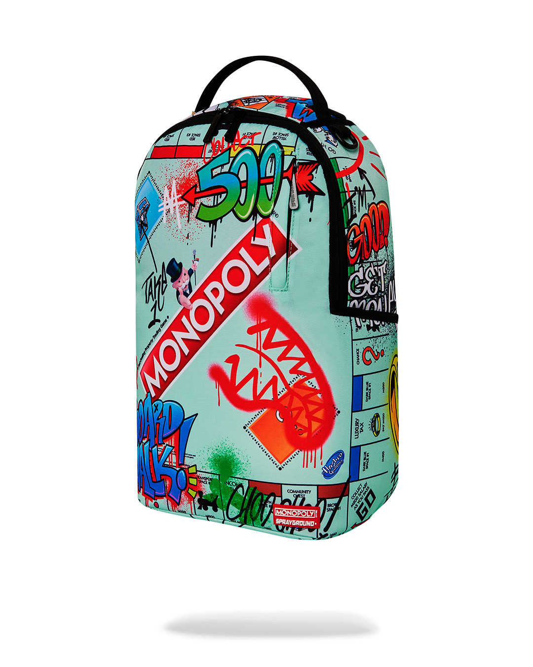 Sprayground Monopoly Backpack interior view featuring separate velour laptop compartment