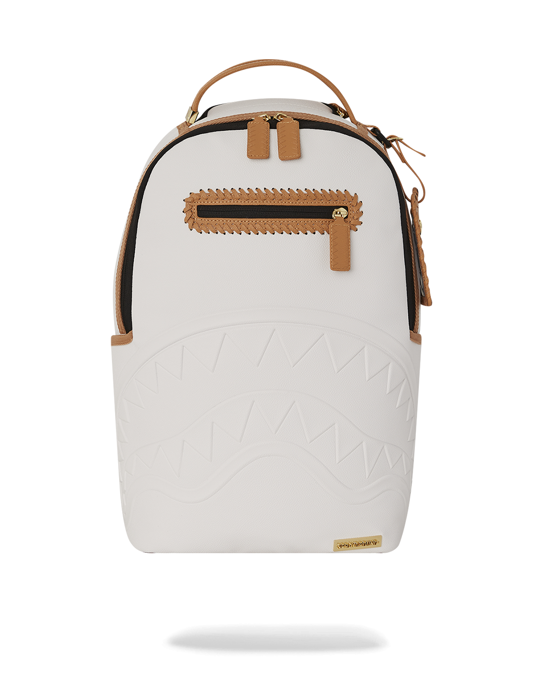 Front view of the JetCopter faux leather backpack with multiple pockets