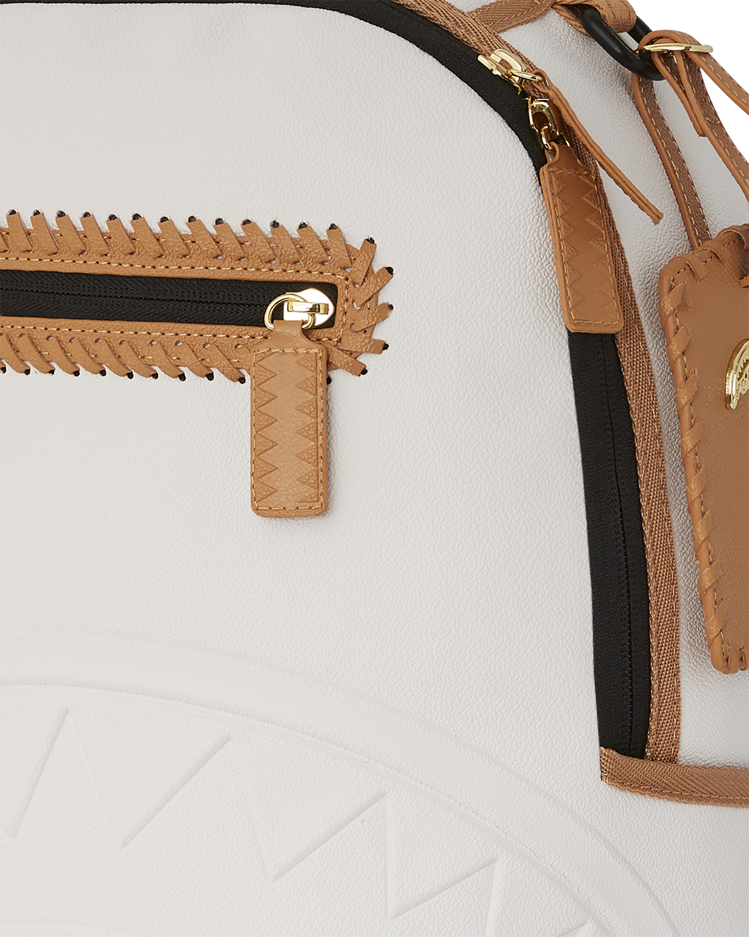 Side angle highlighting the water-resistant faux leather material and hardware details