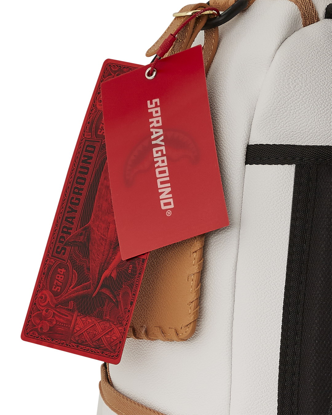 Side angle highlighting the water-resistant faux leather material and hardware details