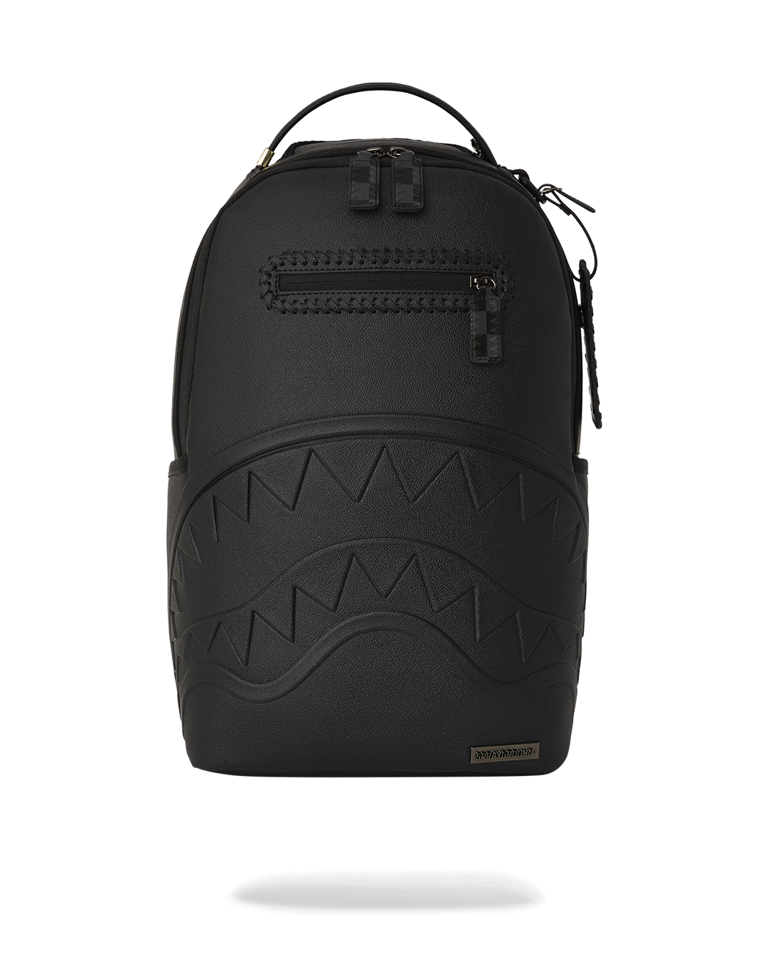 Faux leather backpack with sharkmouth detail and whip stitch front zipper