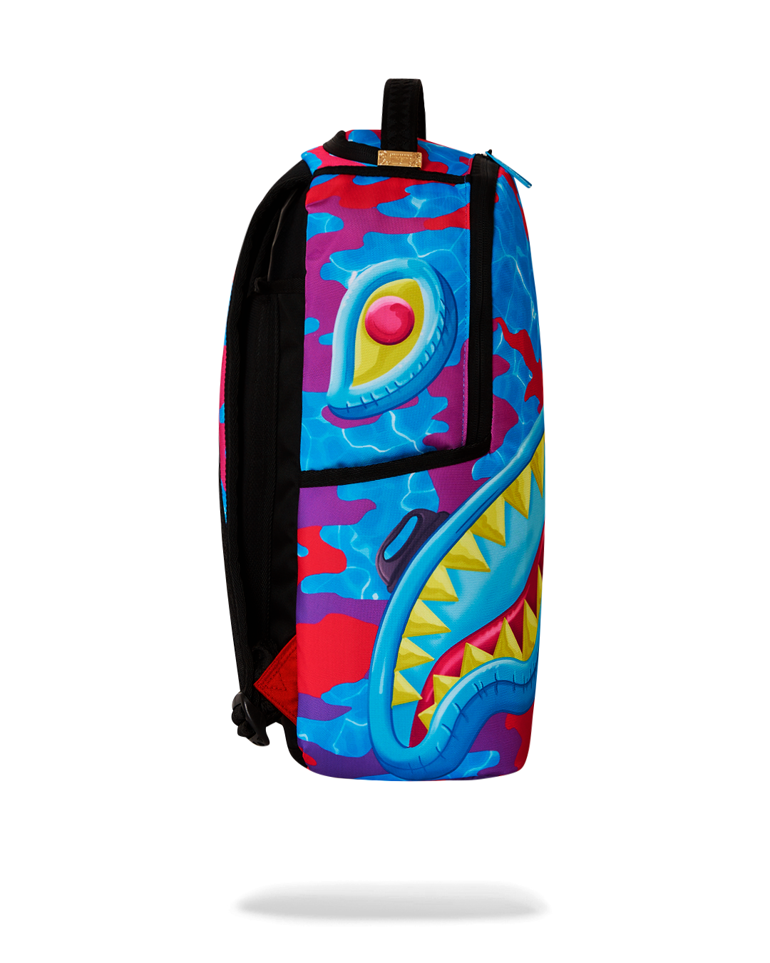 Interior view of the backpack with a padded laptop compartment and organized mesh pockets