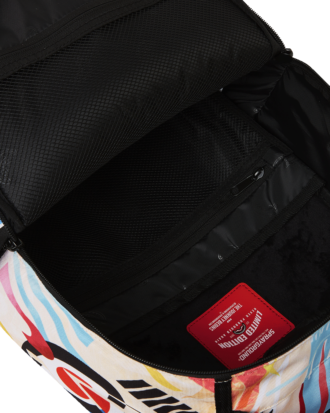 Front view of travel backpack for women featuring gold zippers and stash pocket