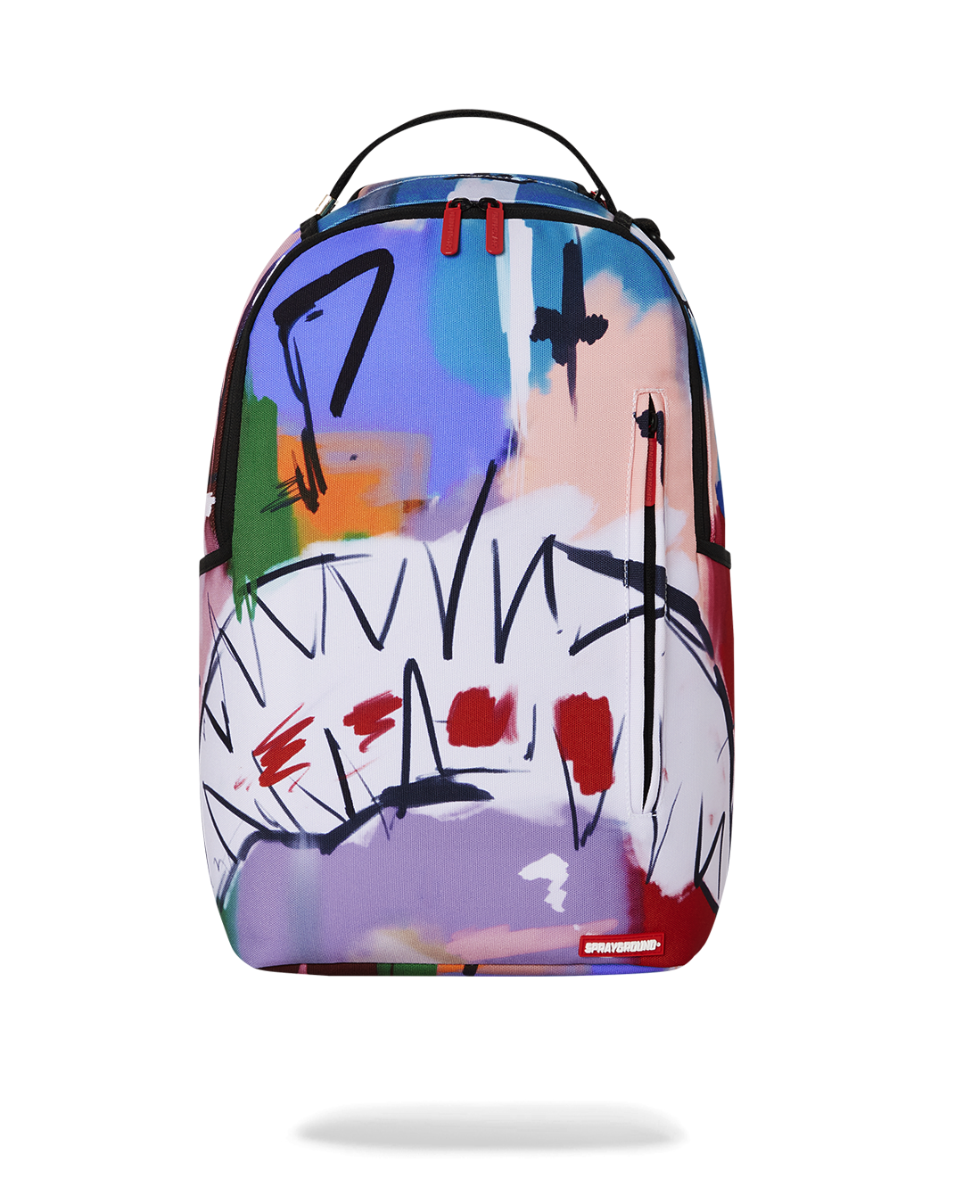 Front view of the cotton backpack showcasing its front zipper pocket and side pockets.