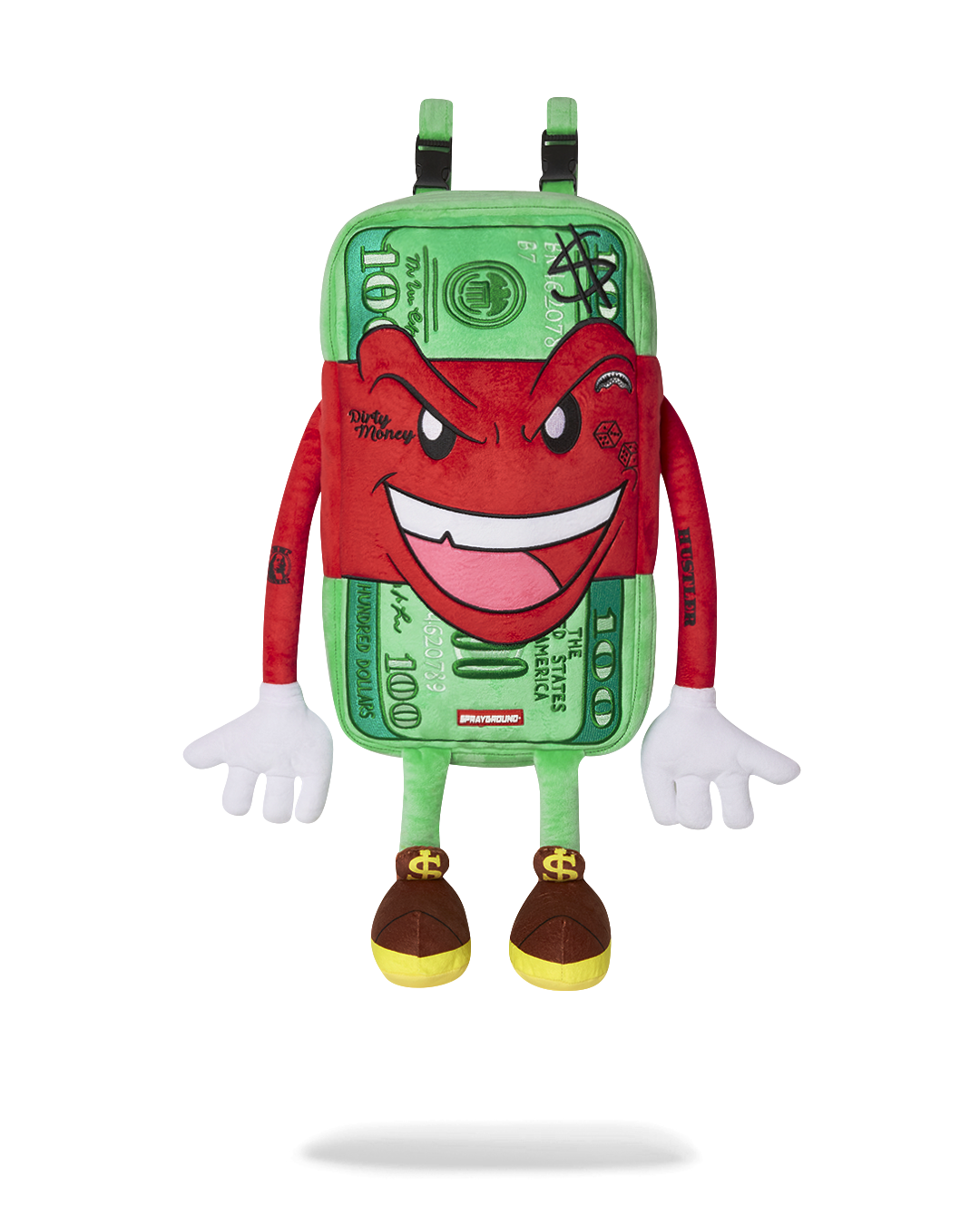 Front view of plush backpack showcasing zippered belly pocket