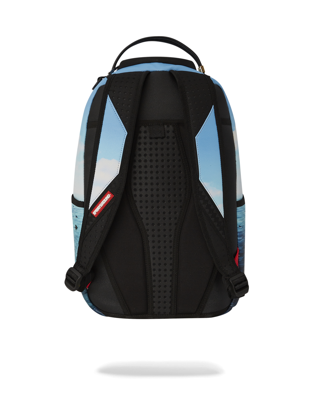 Sprayground Shark Island Faux Leather Backpack in pink, showcasing its durable faux leather and sleek design