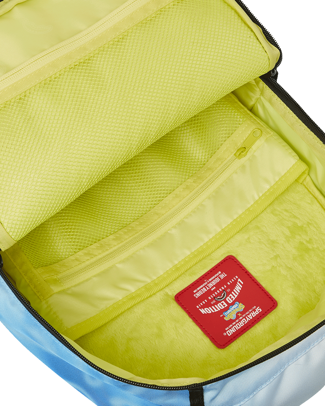 Interior view of the deluxe SpongeBob backpack featuring laptop compartment.