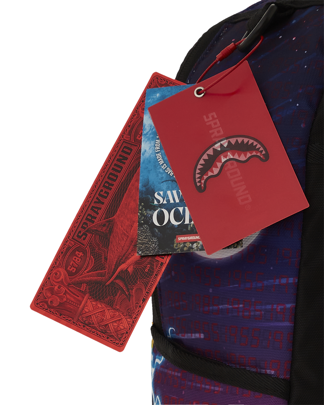 Side view of the OUTATIME Deluxe backpack featuring multiple pockets.