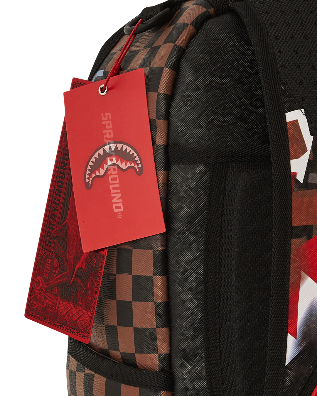 Front view of the eco-friendly faux leather backpack with gold zippers.