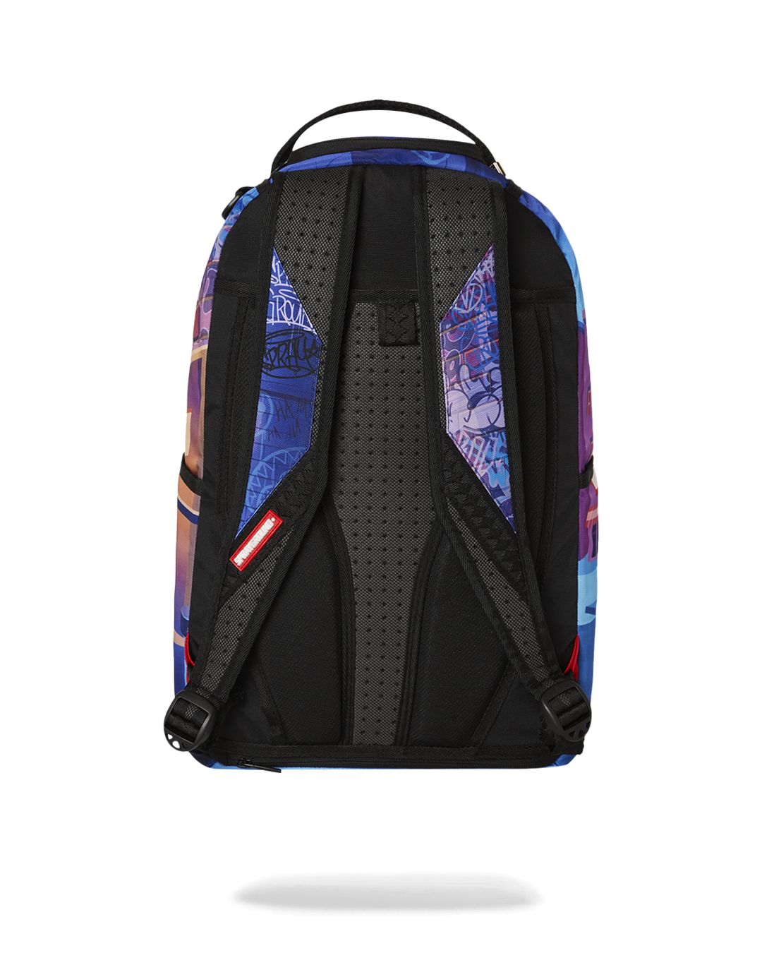 Sprayground Harley Quinn backpack worn by a model in urban setting