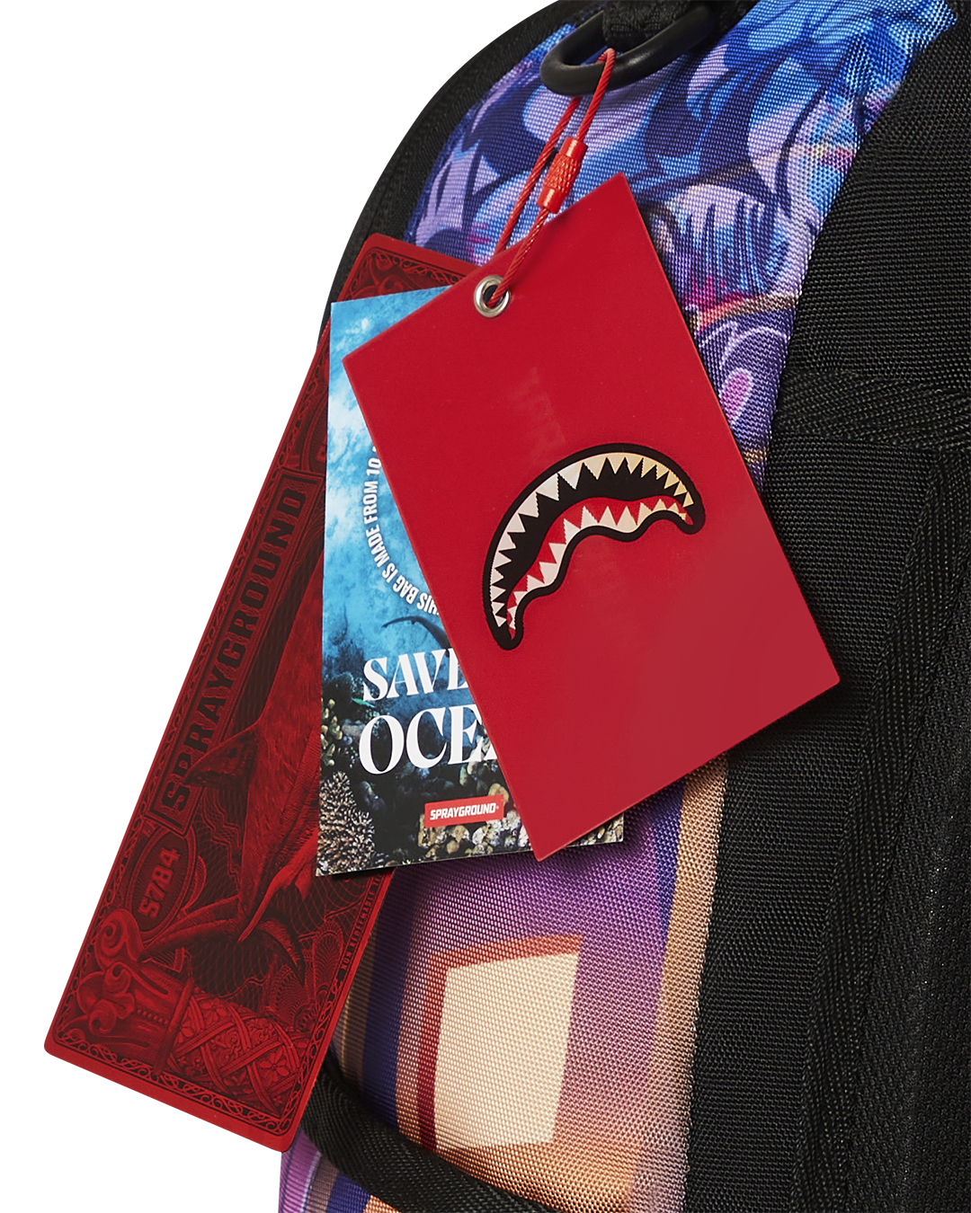 Sprayground Harley Quinn backpack worn by a model in urban setting