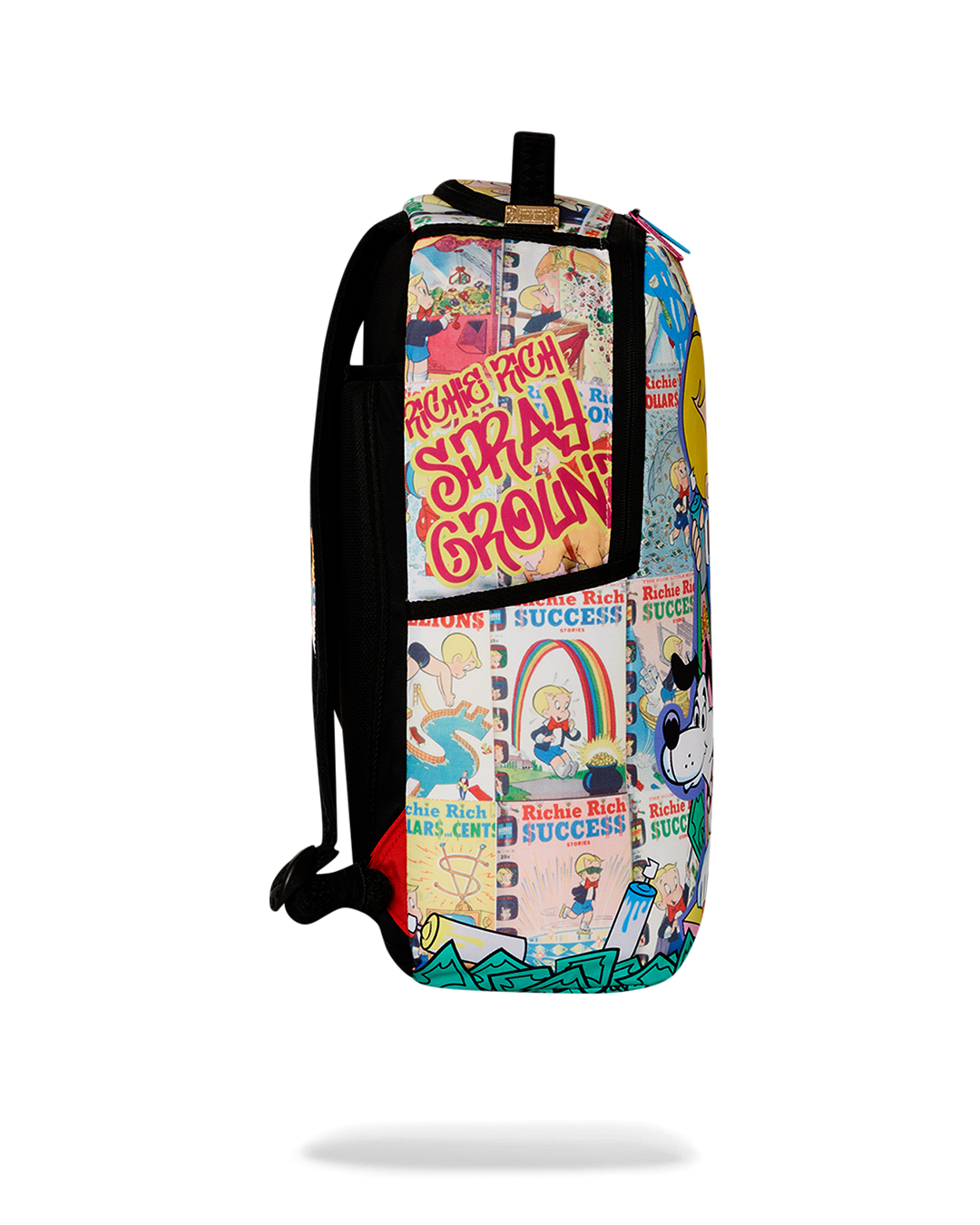 Interior view of Richie Rich Deluxe Sprayground Backpack with laptop compartment and mesh organizer.