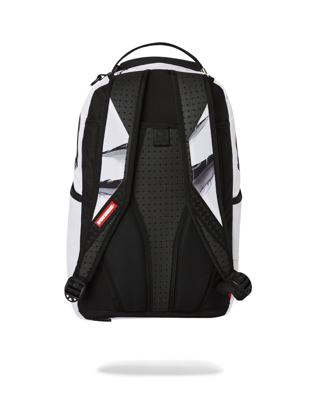 Front view of the Catwoman Into the Night backpack with gold zippers