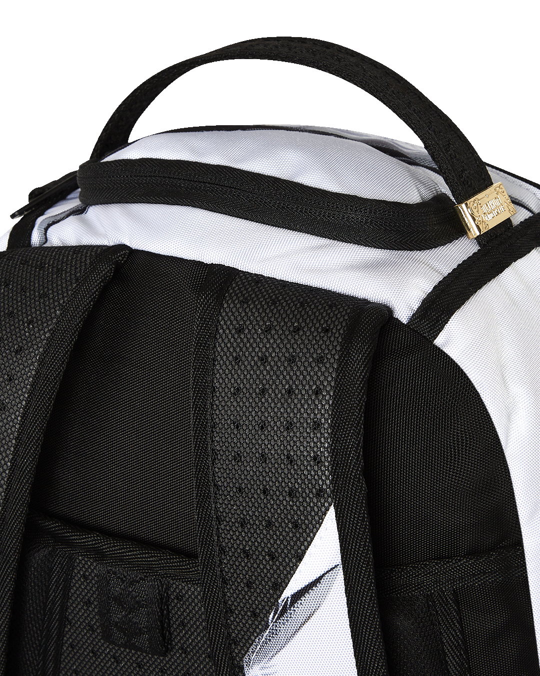 Front view of the Catwoman Into the Night backpack with gold zippers