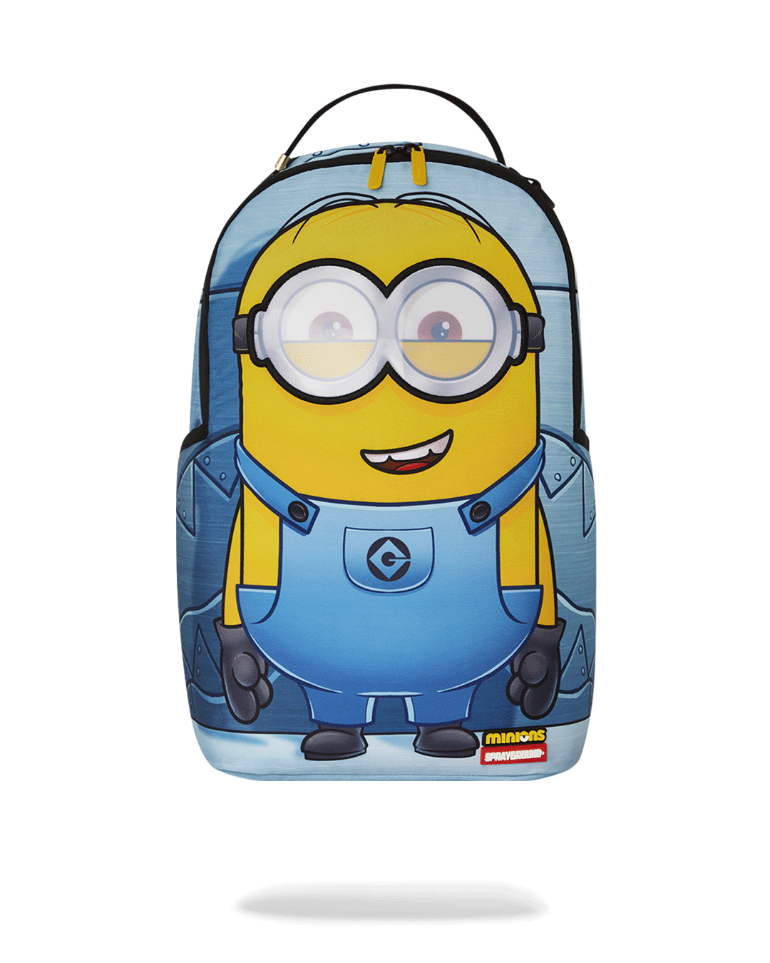 Minions plush toy with removable eyes, showing playful expression