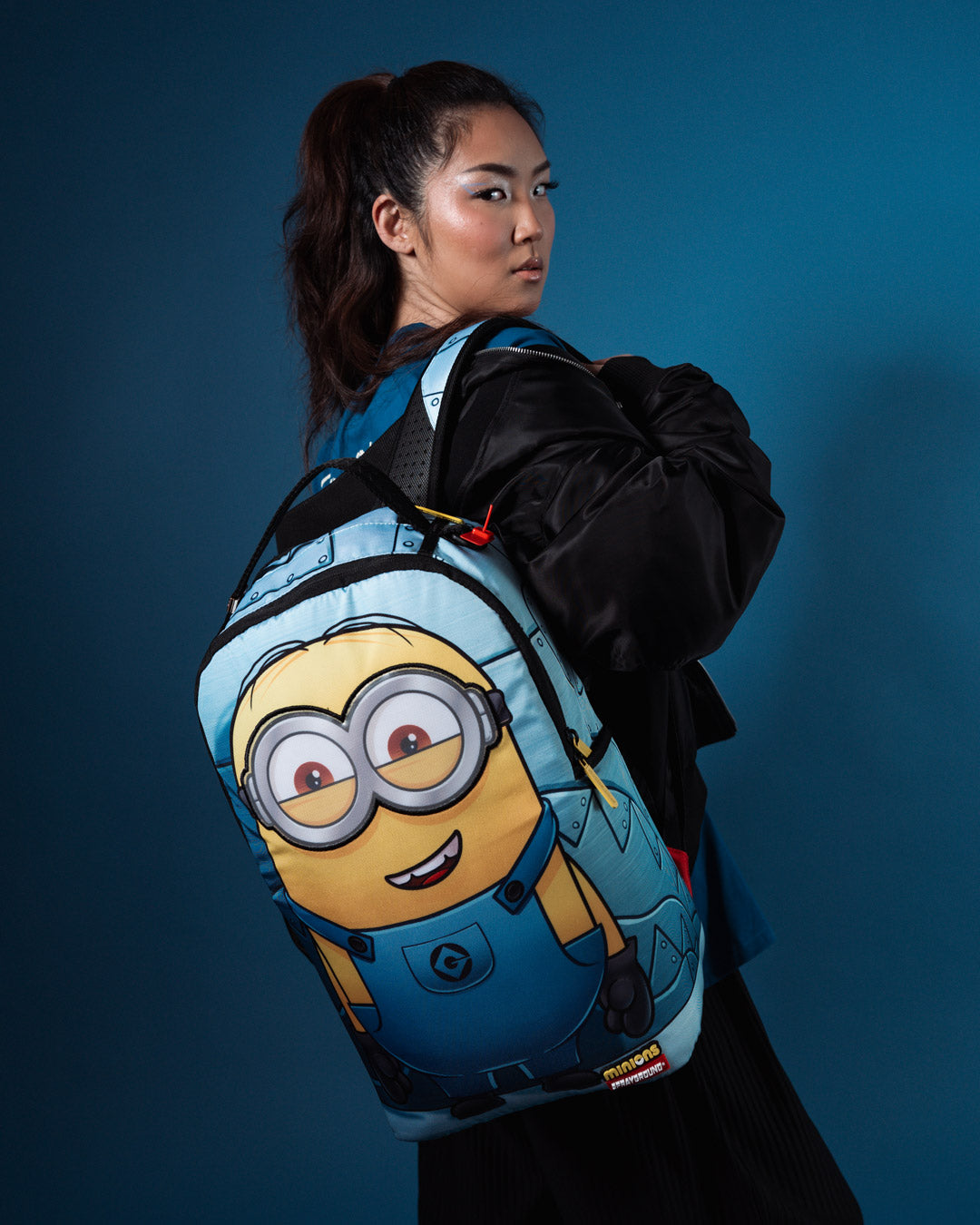 Close-up of Minions eye swap feature on plush toy