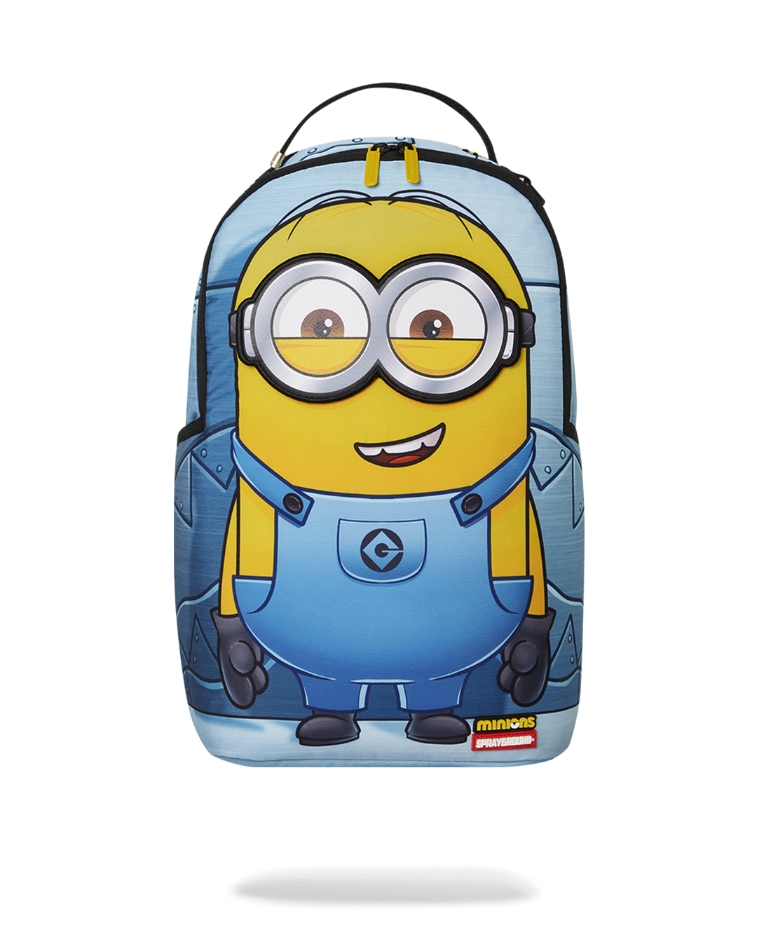 Minions plush toy with removable eyes, showing playful expression