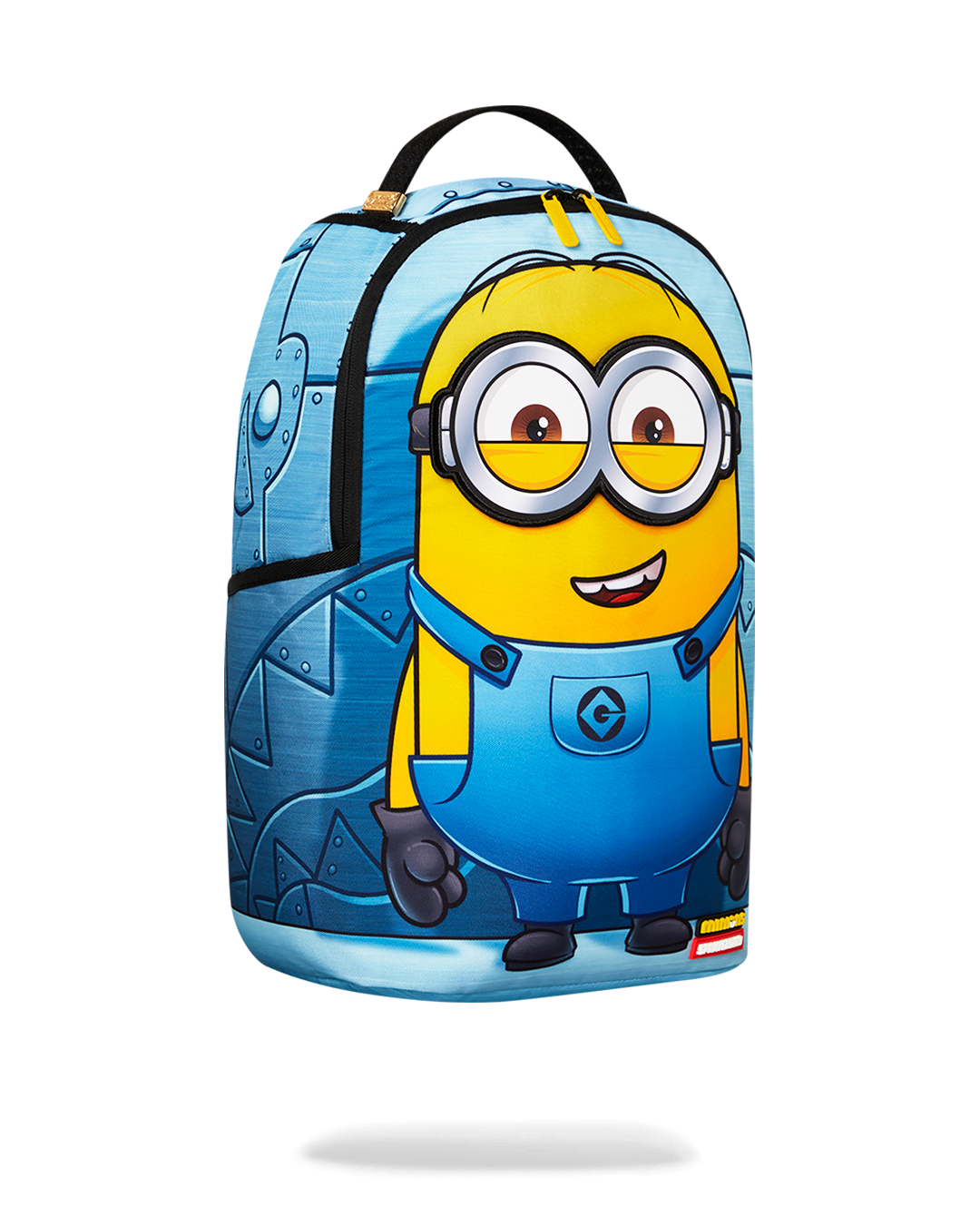 Minions plush toy with removable eyes, showing playful expression