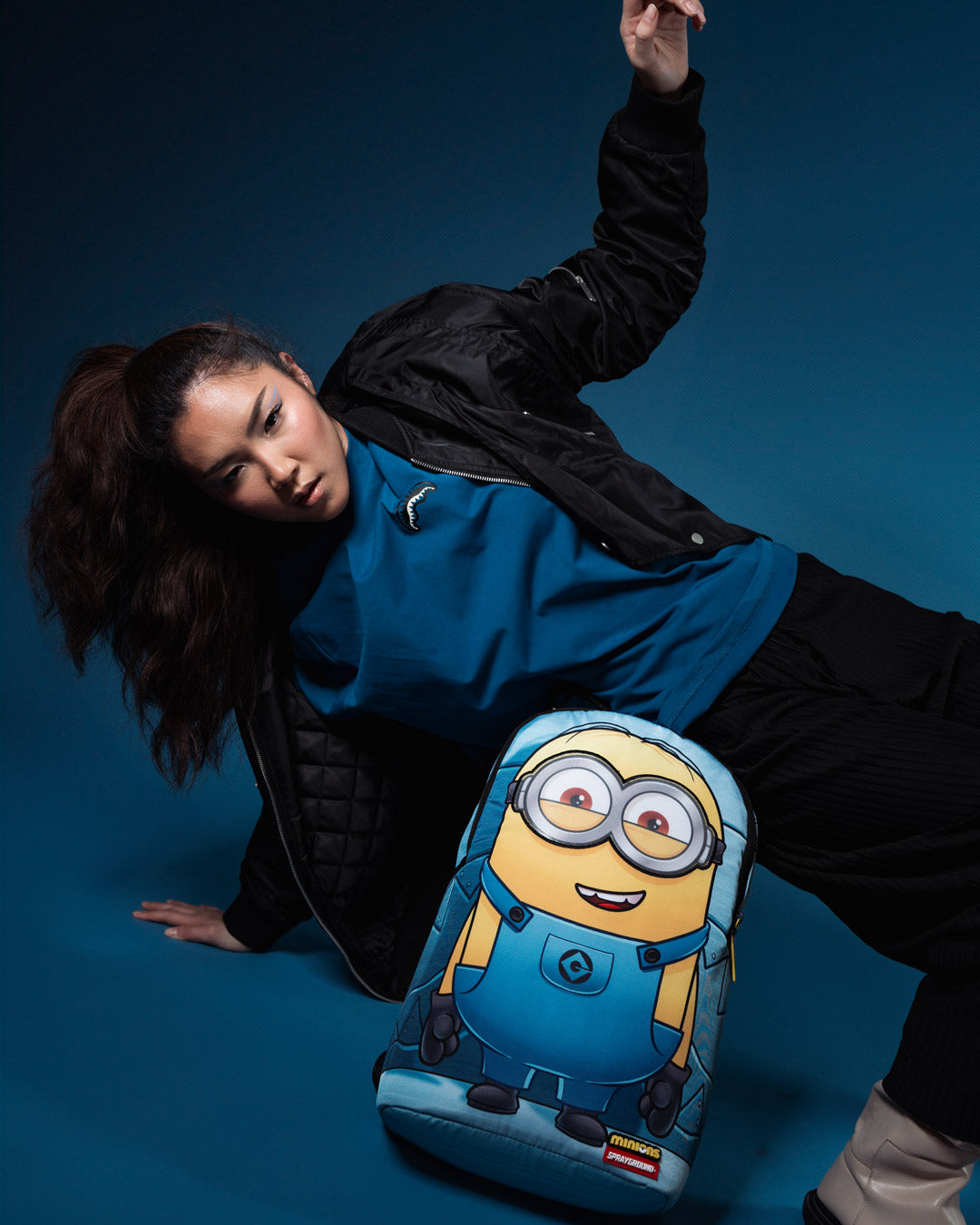 Close-up of Minions eye swap feature on plush toy