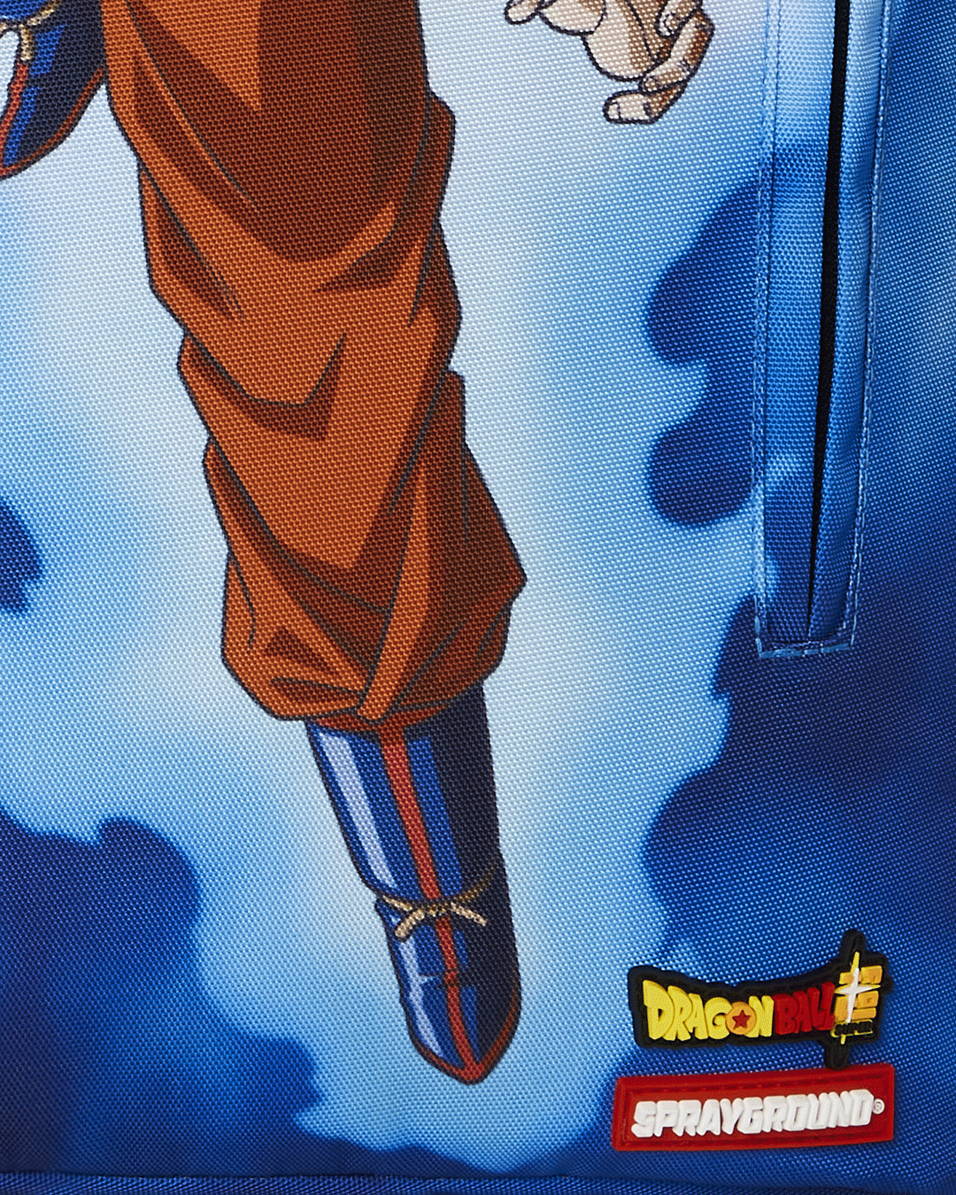 Front view of Goku backpack with animated Kamehameha design