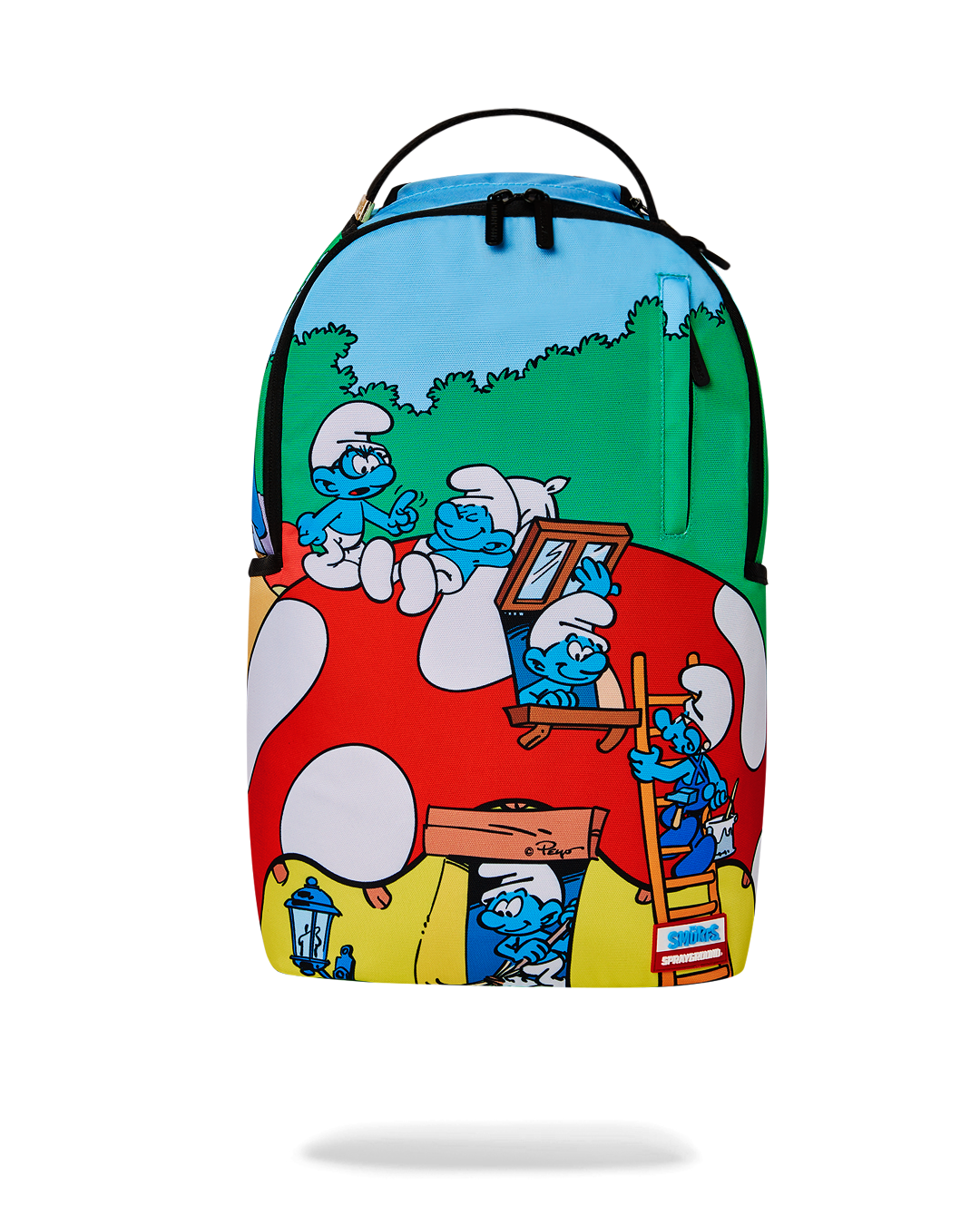 Smurfs character backpack with front zipper pocket and side mesh pockets for kids