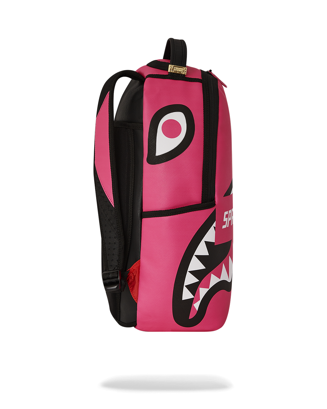 Interior view of the backpack showing separate velour laptop compartment and mesh organizer pocket.