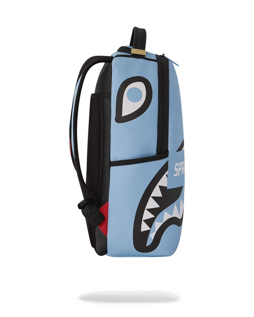 Side view of the backpack with side pockets and adjustable straps