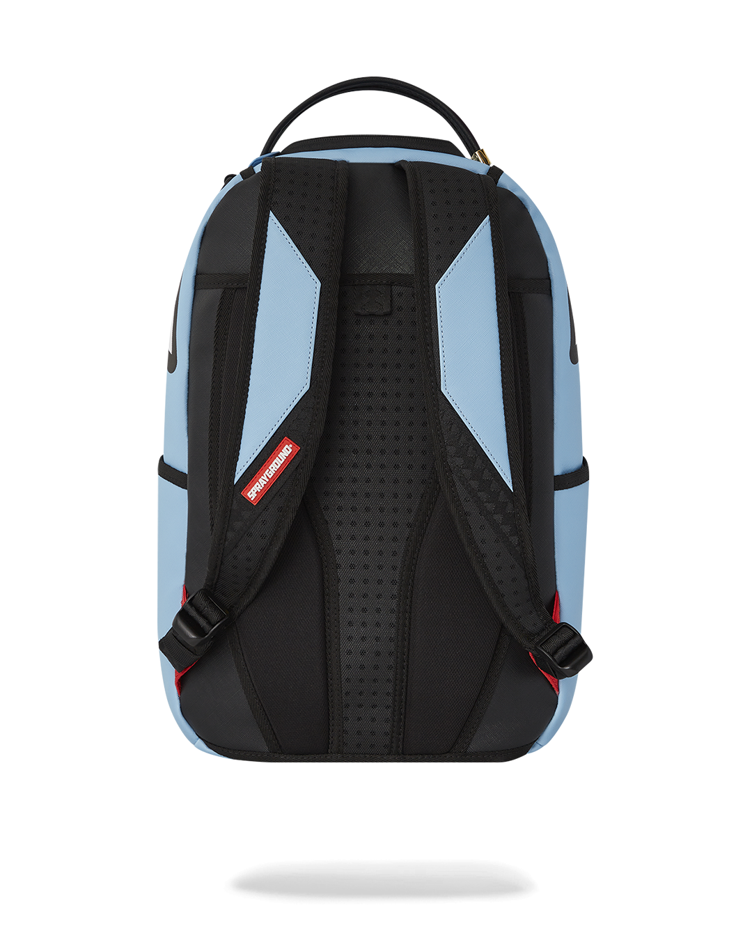 Sprayground faux leather backpack open, showcasing interior compartments