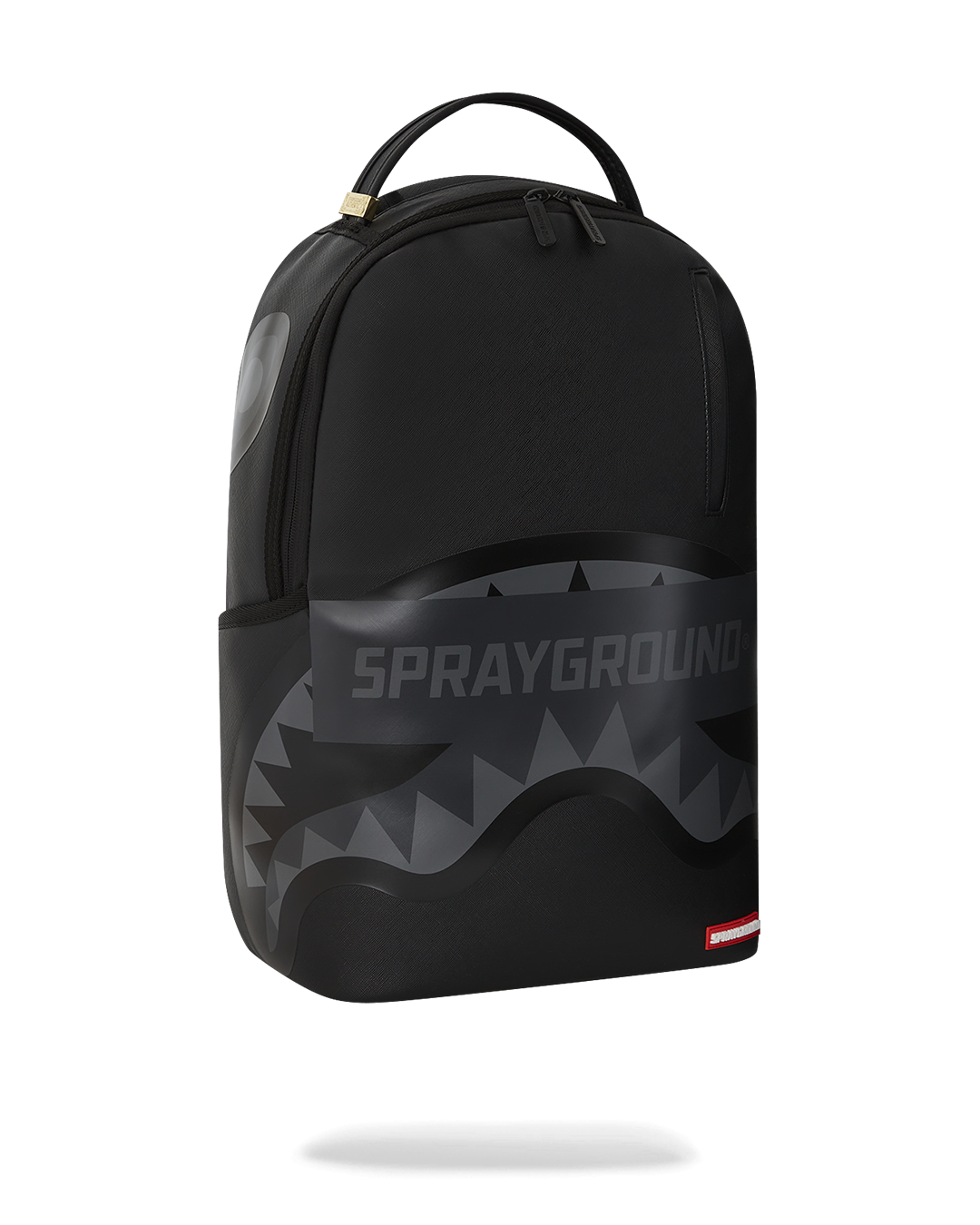 Side view of the water-resistant faux leather backpack with adjustable straps