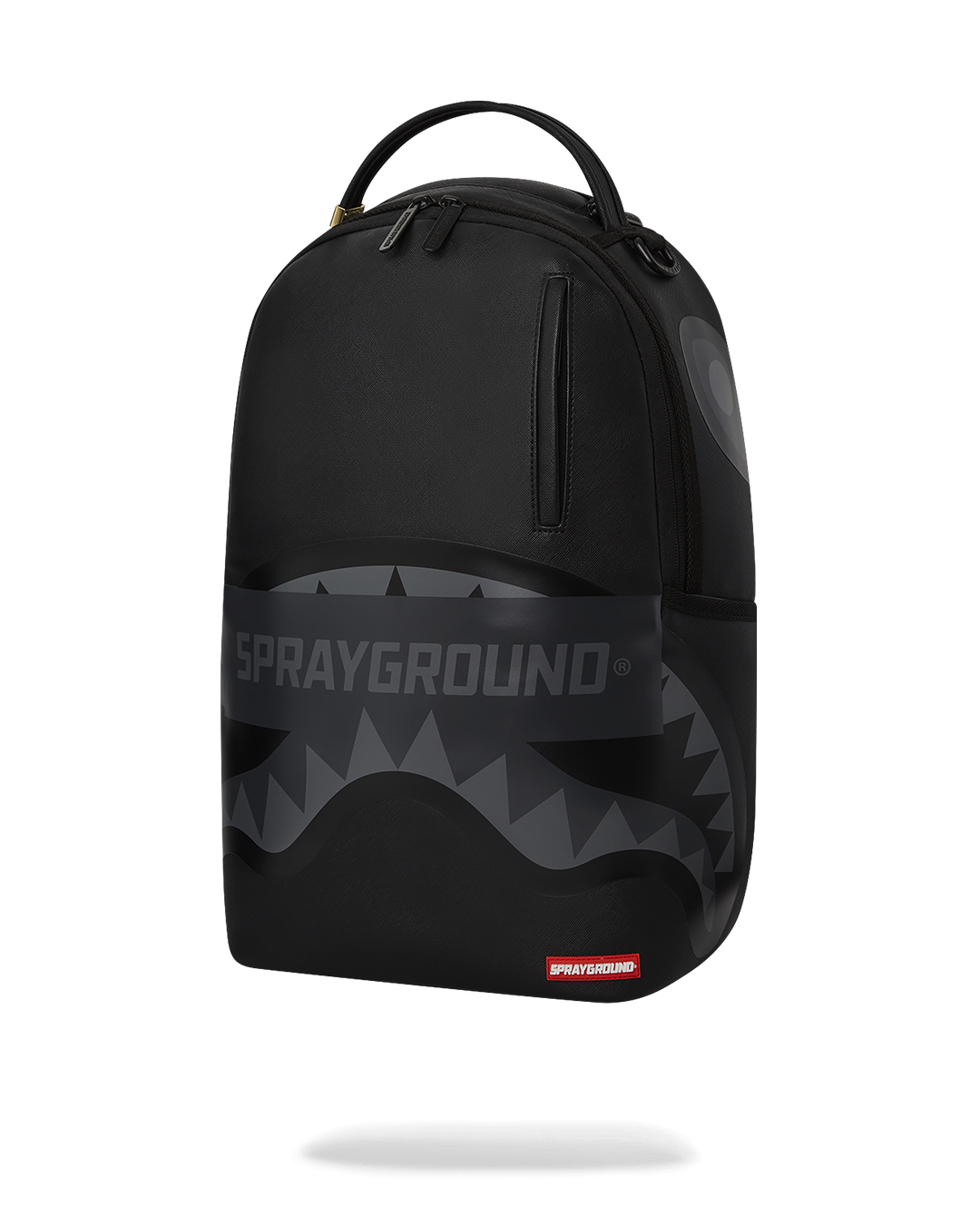 Side view of the water-resistant faux leather backpack with adjustable straps