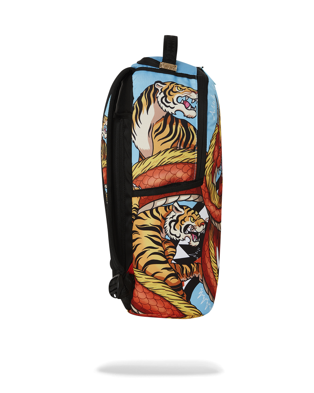 Interior shot of the backpack showing velour laptop compartment and mesh organizer