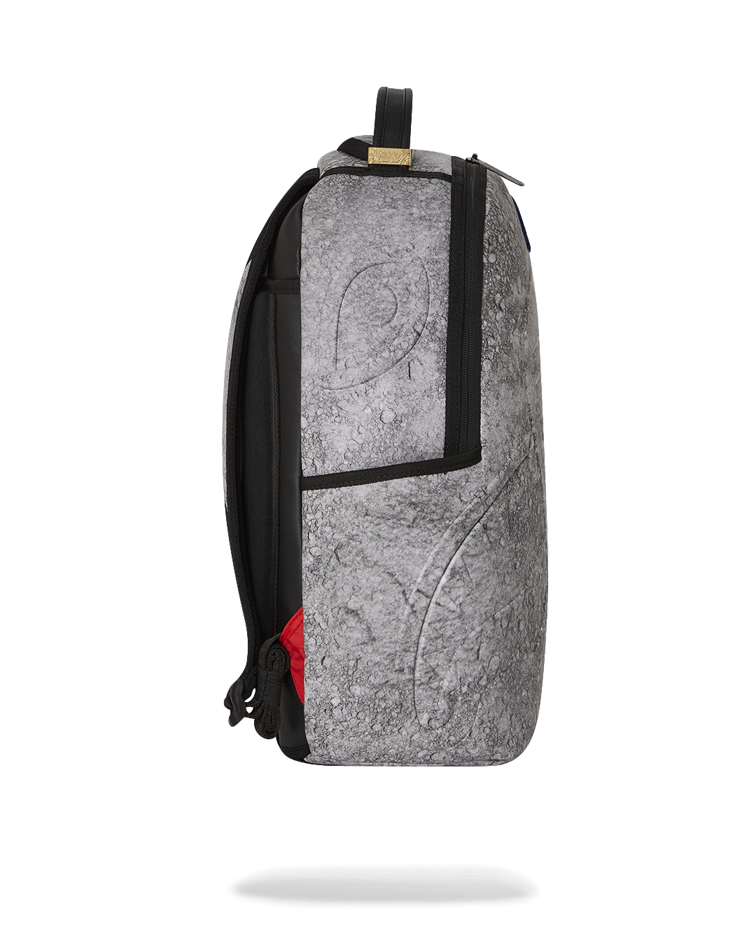 Back view of the Sprayground NASA Moon Shark backpack, highlighting the ergonomic mesh back padding.