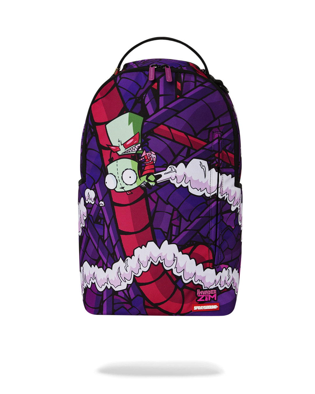Side view of the backpack showing sunglass compartment and side pockets
