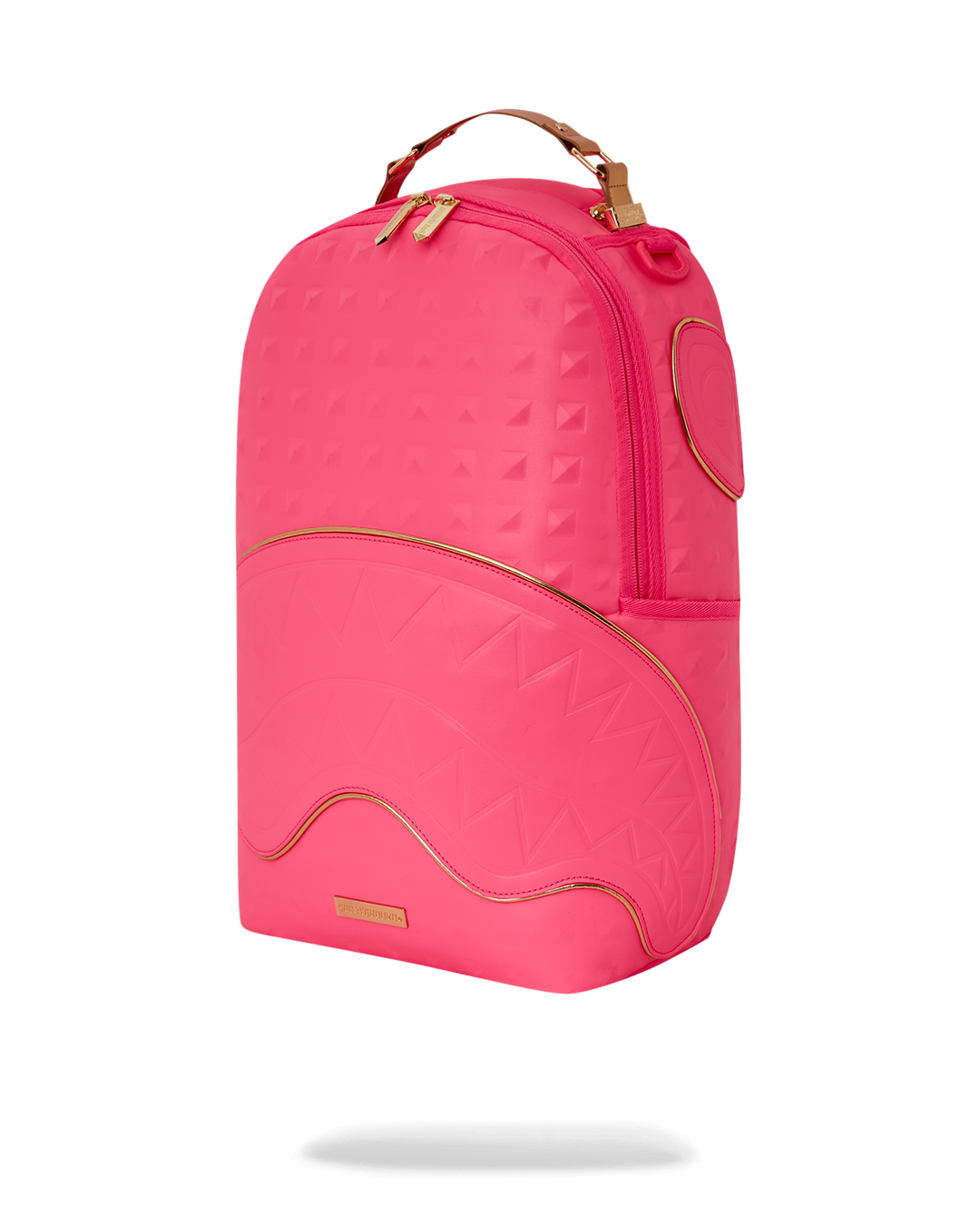 Close-up of the fashion backpack showing gold zippers and faux leather texture