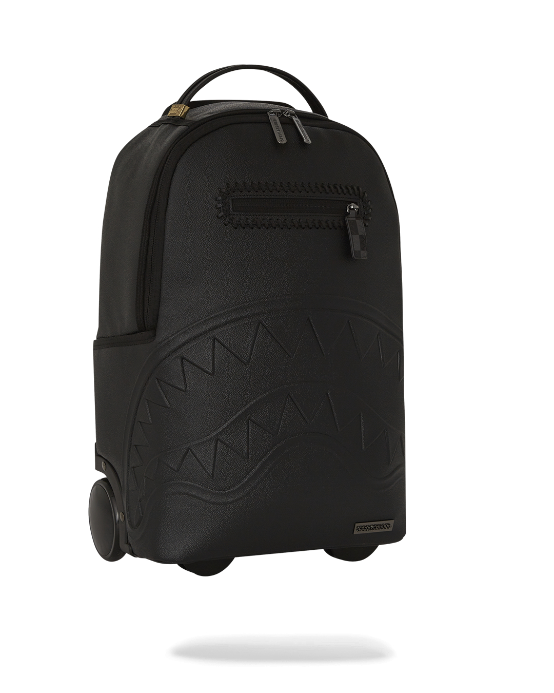 TravelPro Wheeled Laptop Backpack - side view showcasing faux leather material and smooth-rolling wheels
