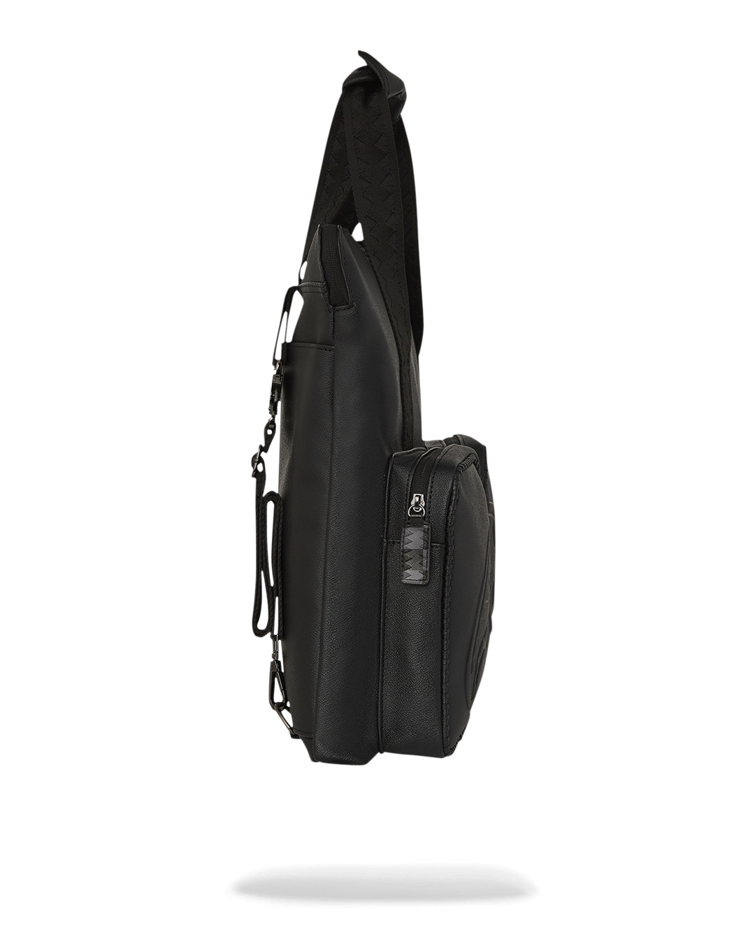 Close-up of the backpack’s organizational pockets and luggage strap