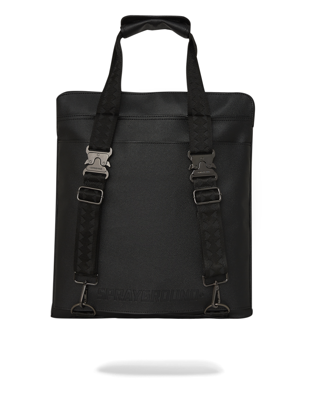 Women carrying the faux leather backpack while walking through a city